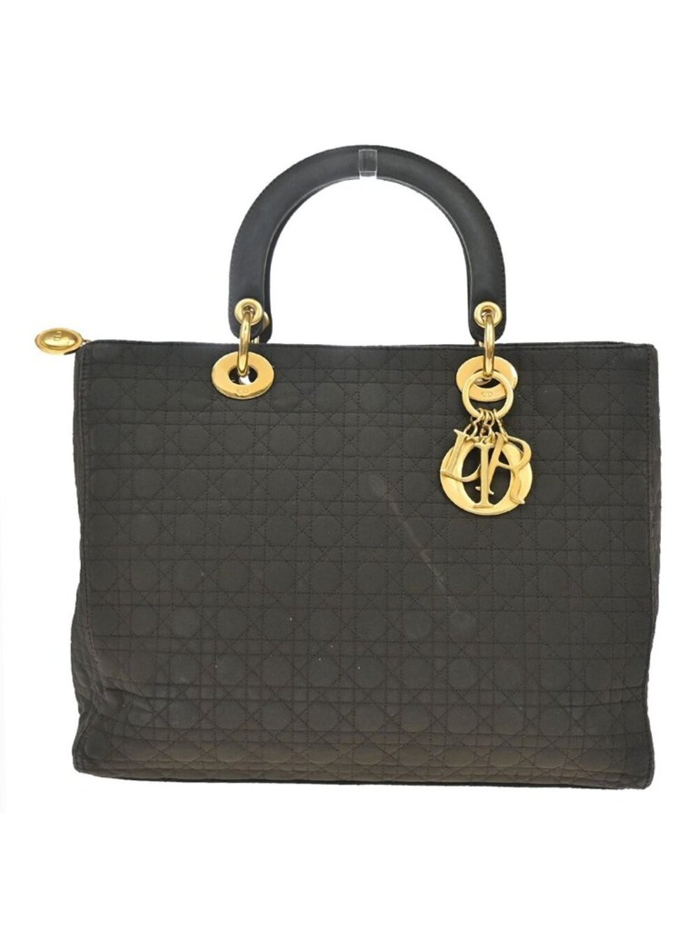Dior Lady Handbag Brown Nylon Leather Gold